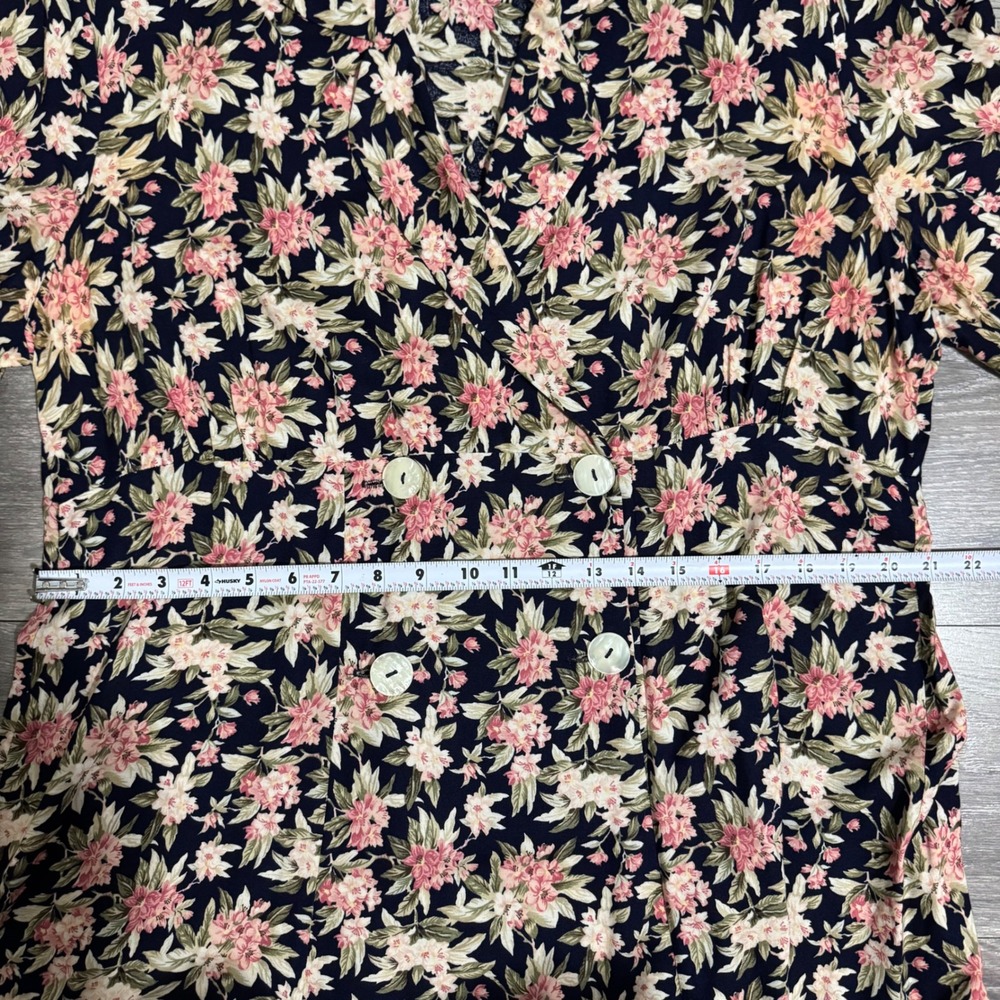 Betsy's Things Vintage 90s Floral Maxi Dress XL Navy Double Breasted Cottagecore - Picture 13 of 16